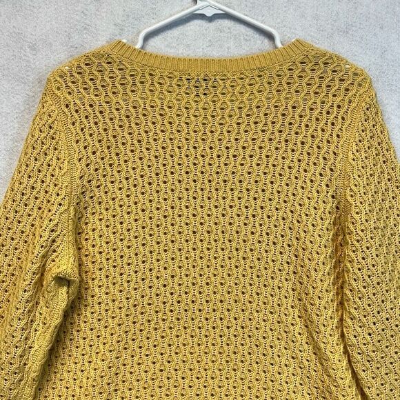TALBOTS Sweater Women’s Large Yellow Lambswool Blend Open Knit Pullover Soft - Picture 10 of 12